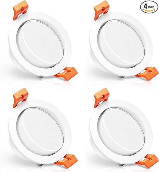 YGS-Tech 3 Inch LED Recessed Lighting, 60° Tilt Adjustable Directional Downlight, 5W Dimmable 3000K Warm White Recessed Light, 120V Ceiling Light with LED Driver (4 Pack)
