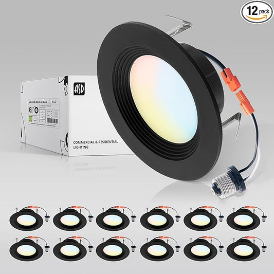 ASD Retrofit LED Recessed Lighting 4 Inch | 9W 700 Lm Wet Rated Dimmable Ceiling Downlights | 2700K-5000K Adjustable CRI90 Black Room Recessed Light Fixtures | LED Can Lights, UL 12 Pack