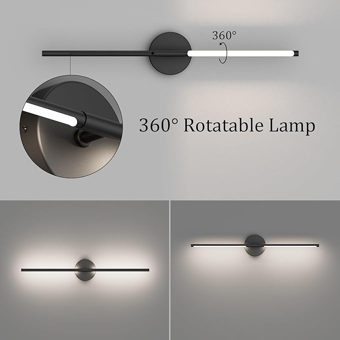Modern Bathroom Vanity Light Bar 28inch,5000K Black LED Vanity Lighting Fixture Bathroom Sconce 360° Rotate