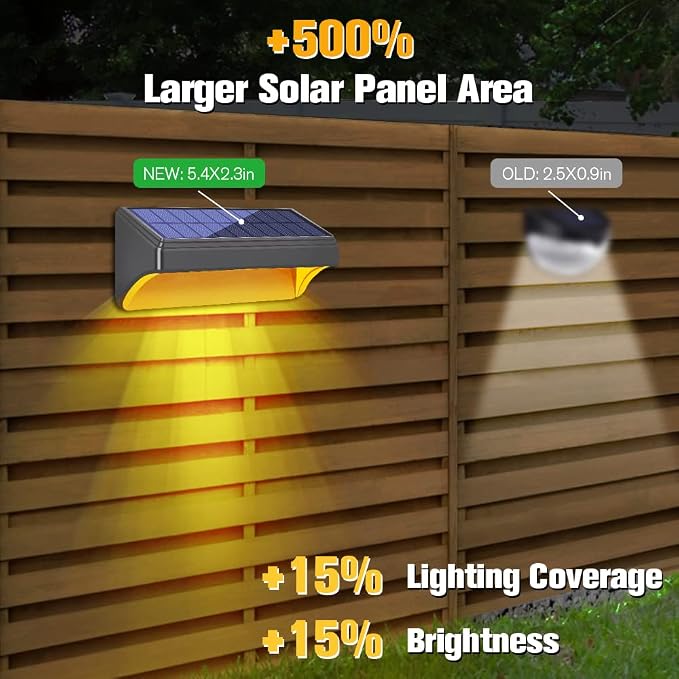 Bridika Solar Fence Lights, Fence Lights Fence Solar Lights Outdoor Waterproof Warm White & Color Glow LED Solar Lights for Backyard, Patio, Deck Railing, Stair Handrail and Wall (4 Packs, Plus Size)