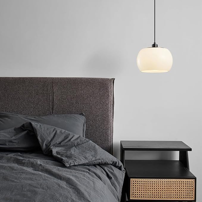 Black Pendant Lights Milk Glass Globe Pendant Lamps Adjustable 1-Light Vintage Mid Century Hanging Pendant Lights for Kitchen Island Over Table, Farmhouse Ceiling Hanging Fixtures