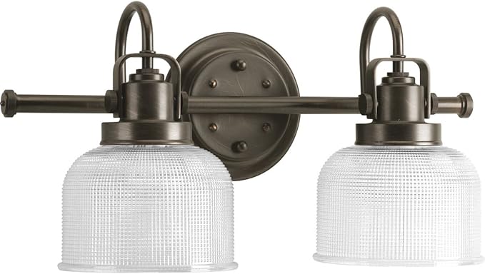 Progress Lighting P2991-74 Archie Collection Clear Double Prismatic Glass Coastal Bath Vanity, 2-Light, Venetian Bronze