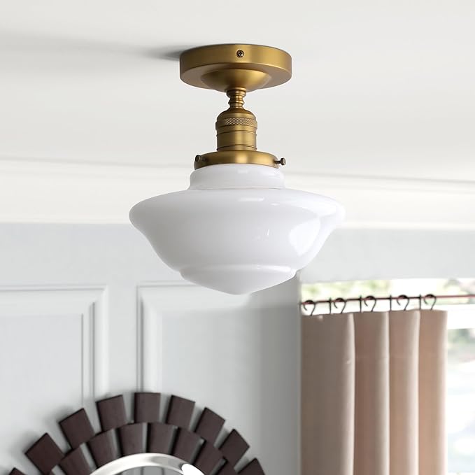 Pathson Vintage Flush Mounted Ceiling Lighting with Milk White Glass Shade, Mid-Century Style Ceiling Light Fixture for Hallway Foyer Loft Living Room Bedroom