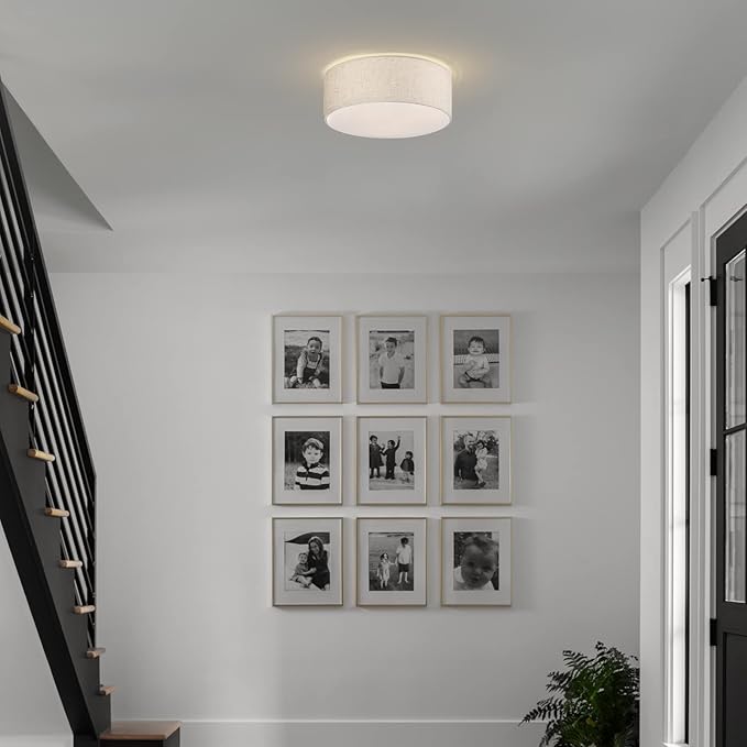 3-Light Ceiling Light Fixture, 13" Drum Flush Mount Ceiling Light, Modern Close to Ceiling Lights with Fabric Linen Shade for Hallway Bedroom Kitchen Dining Living Room