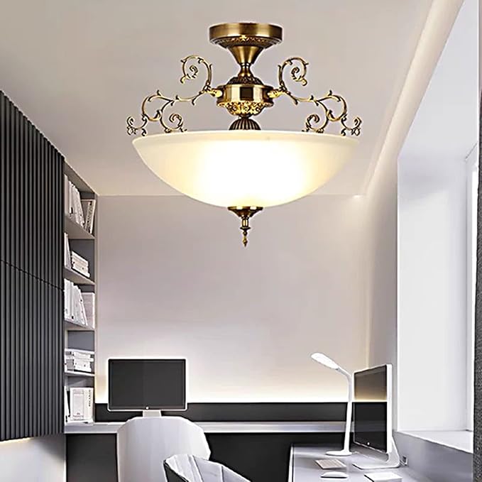The 16-inch Wide Glass Circular White Glass Ceiling lamp E26 Screw-Type 3-lamp is Suitable for Lighting in Living Rooms, Kitchens, foyers, bedrooms, Balconies and corridors