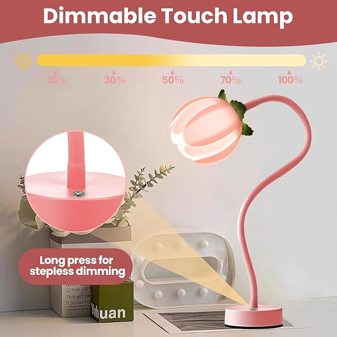 ONXE Flower Table Lamp,Rechargeable Vintage Reading Light Tulip Desk Lamps,3 Colors Modes Bedside Lamps Decor,Living Room Bedroom Room Lighting Night Light Home Valentine Gifts for Women & Teens