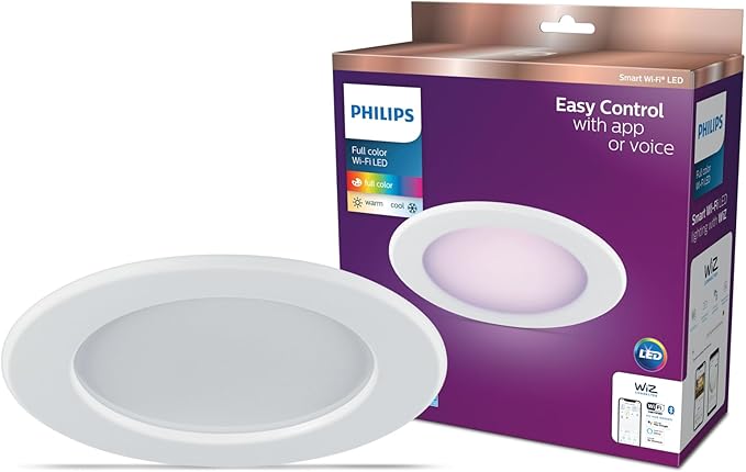 Philips Smart 5-6 Inch Retrofit Recessed Downlight 1-Pack, 1150 Lumens, LED Color Changing Lights, Connects to Wi-Fi, Control with Voice or App, Powered by WiZ Connected