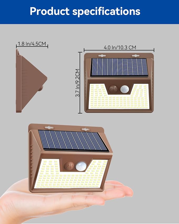 Peasur Solar Outdoor Lights [5 Pack/140LED], 3000K Warm Light Motion Sensor Outdoor Powered Security Lights 3 Working Modes Waterproof for Outside Garden Yard, Brown Frame