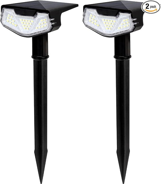 Solar Spot Lights Outdoor 1000lm, 6500K IP65 Waterproof with 3 Modes, 15H+ Long Lasting Stay On Stake Lights for Yard Garden House Garage Pathway (2 Pack)