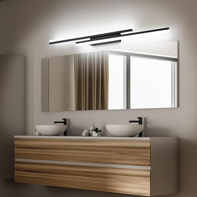 PRESDE 48 Inch Bathroom Light Fixtures Black Vanity Light Bar LED Modern Bath Wall Lighting Over Mirror 3CCT
