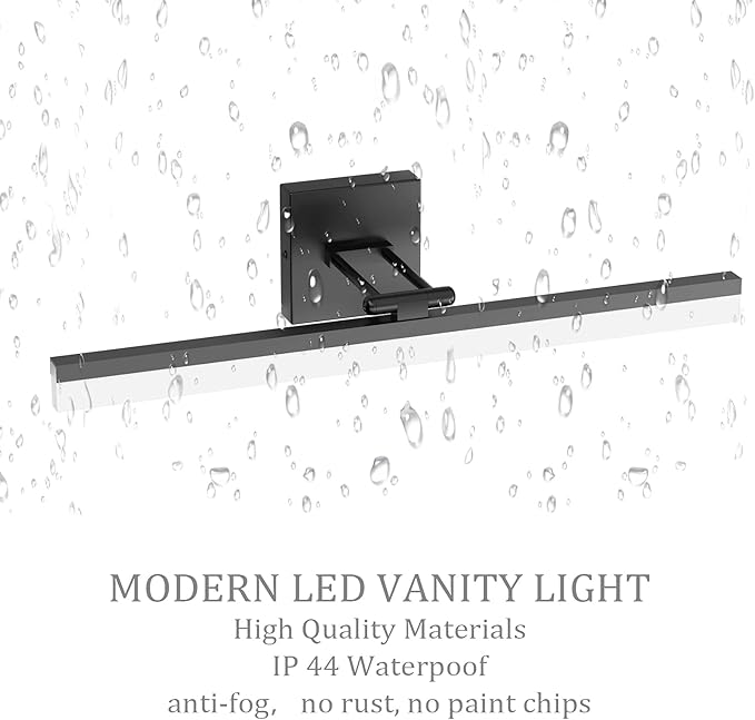 Ralbay 24" LED Modern Black Vanity Light 14W Adjustable Matte Black Bathroom Vanity Light Modern LED Bathroom Vanity Light Fixtures Over Mirror (6000K Cool White Light)