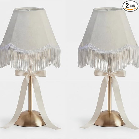 2 Pack Wedding Tassel Cordless Table Lamp Rechargeable Touch LED Small Gold Portable Battery Operated USB-c Desk Lamp 3 Color Dimmable for Wedding Birthday Outdoor Party Home