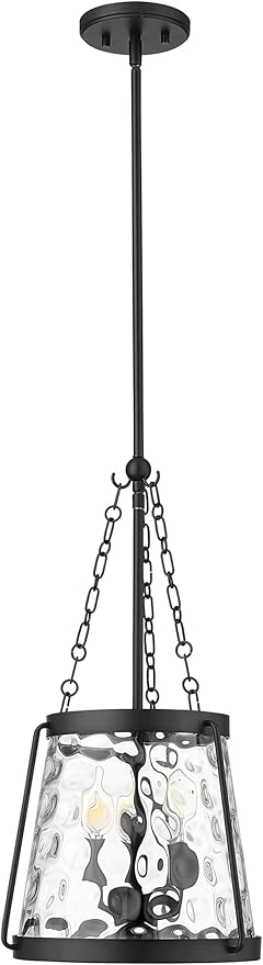 ML Lighting | Adabella Collection | 20403-MB | 3 Light Pendant in Matte Black Finish with Clear Hammered Glass Shade | Perfect for Kitchens, Dining Rooms, Living Rooms, Entryways, Hallways