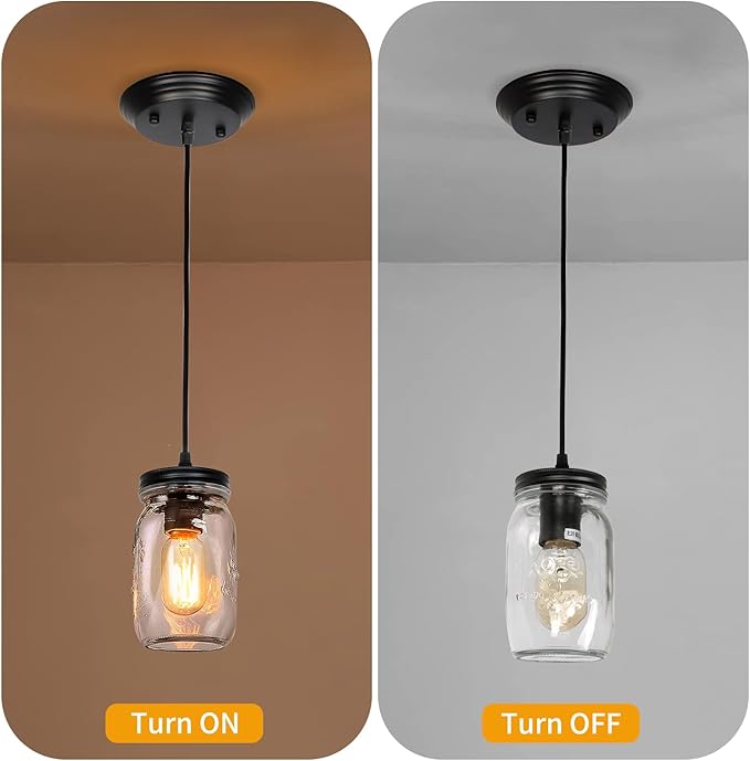Mason Jar Light Fixtures, Farmhouse Pendant Light, Farmhouse Kitchen Island Lighting, Adjustable Hanging Pendant Lighting for Kitchen Foyer Hallway Dining Room, 2 Pack