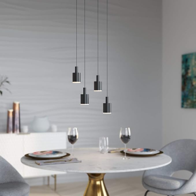 Virgo 4 Mini Pendant Lighting Black - LED Hanging Light Fixture for Kitchen Island, Bar, Foyer - Cluster Pendants - Dimmable, Adjustable Wire, Lamp Bulb Included