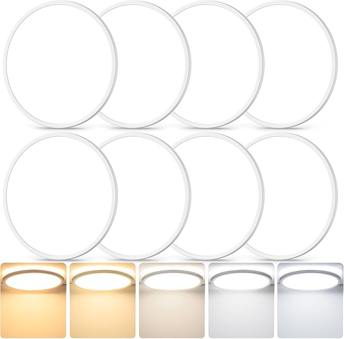 8-Pack Flush Mount LED Ceiling Light Fixtures White, 12Inch Dimmable Ceiling Lamp 2700K/3000K/4000K/5000K/6500K 5 Color Selectable, 24 Watt 3200LM Low Profile Ceiling Light for Kitchen Bedroom Hallway