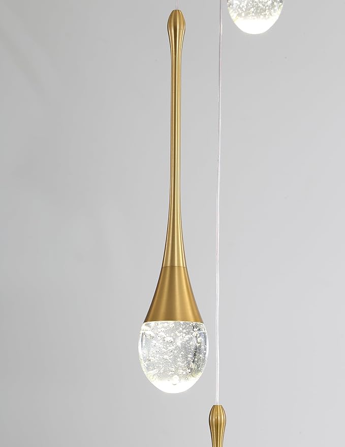 ykolupty H100'' Modern Chandelier 9-Lights Gold Foyer Entrance Chandeliers High Ceiling Chandelier LED Dimmable 2700-6000K Fixtures