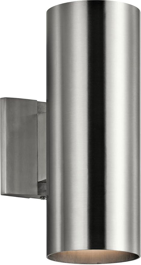 Kichler Cylinders 12" 2-Light Cylinder Outdoor Wall Sconce in Brushed Aluminum, (12" H x 4.75" W), 9244BA