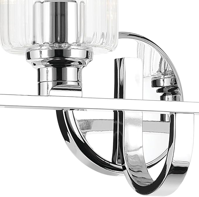 Kichler Gioe 32.25" 4-Light Bathroom Vanity Light Fixture with Clear Fluted Glass in Chrome, Damp Rated for Over Mirror, Powder Room (32.25" W x 10.5" H), 55227CHFLU