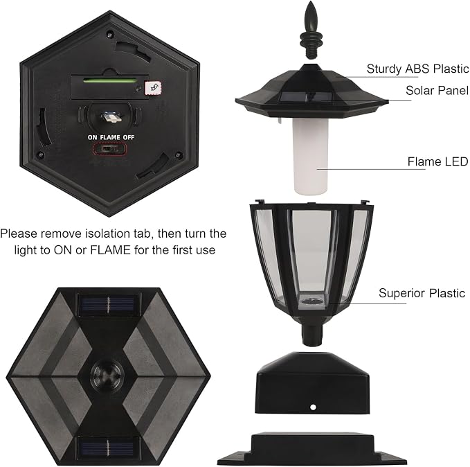 Dynaming Solar Flame Post Cap Lights Outdoor, Halloween Flickering Purple Flame Post Lights, Solar Powered LED Lantern Waterproof for Garden Deck Fence Patio, Fit 4x4, 5x5 or 6x6 Wooden Posts, 6 Pack