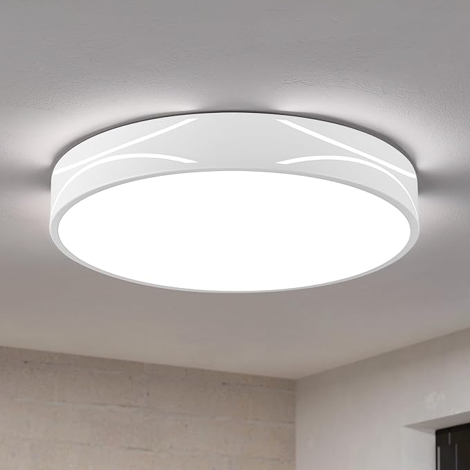 Modern Dimmable LED Flush Mount Ceiling Light, 2700K-6000K Selectable Round Close to Ceiling Lighting Fixtures, Metal Minimalist White Ceiling Lamp for Bedroom, Kitchen, Hallway, Living Room