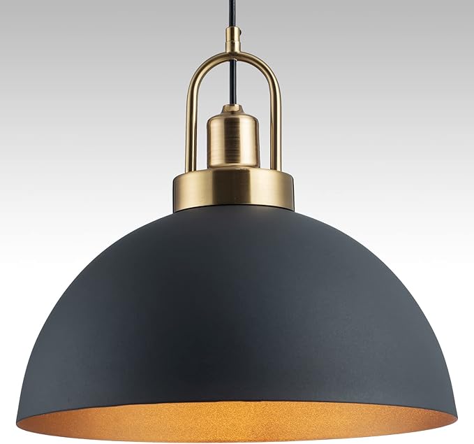 Vintage Pendant Light 13.58 "Industrial Pendant Light Dome Black and Gold line Length 78.74" for Kitchen Island, Dining Room, Bedroom,Farmhouse Pendant Lighting
