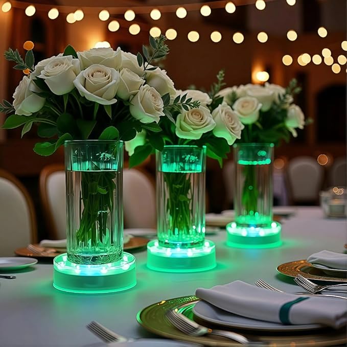 Simplelight 4 Inch Multicolor LED Light Base- Perfect for Glass Art, Ideal Led Display for Vases, Centerpieces-AA Batteries Included (4inch LED Vase Base Light, Color Changing), Set of 4