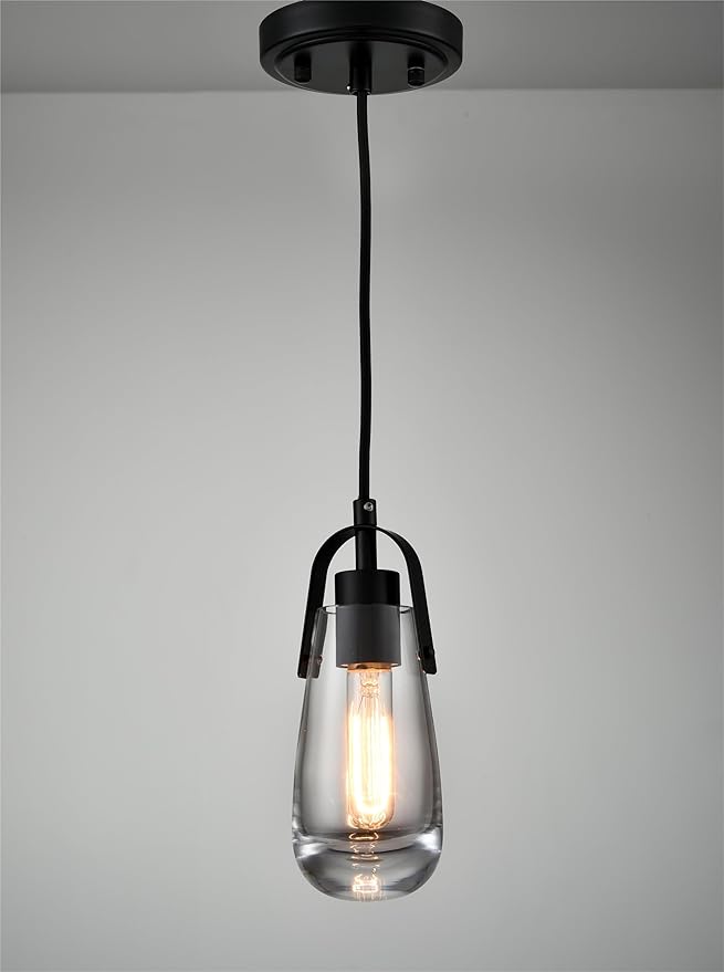 DEYNITE Mini Glass Pendant Light Fixtures Black Hanging Light with Clear Glass for Kitchen Bathroom Dining Table