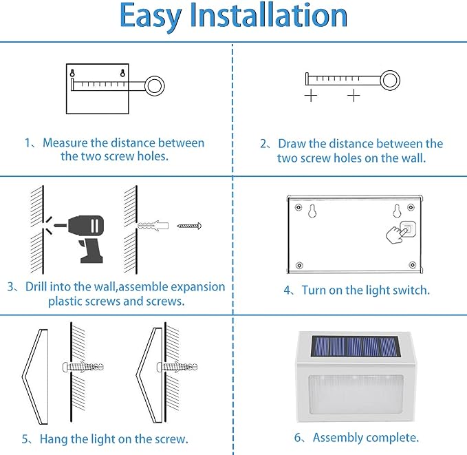 Lightess Outdoor Waterproof Solar Step Deck Lights Warm White 6 Pack | Solar Powered LED Stair Light, Waterproof Stainless Steel Shell, Outdoor Mount Fit Steps Patio Garden Yard Path Decoration