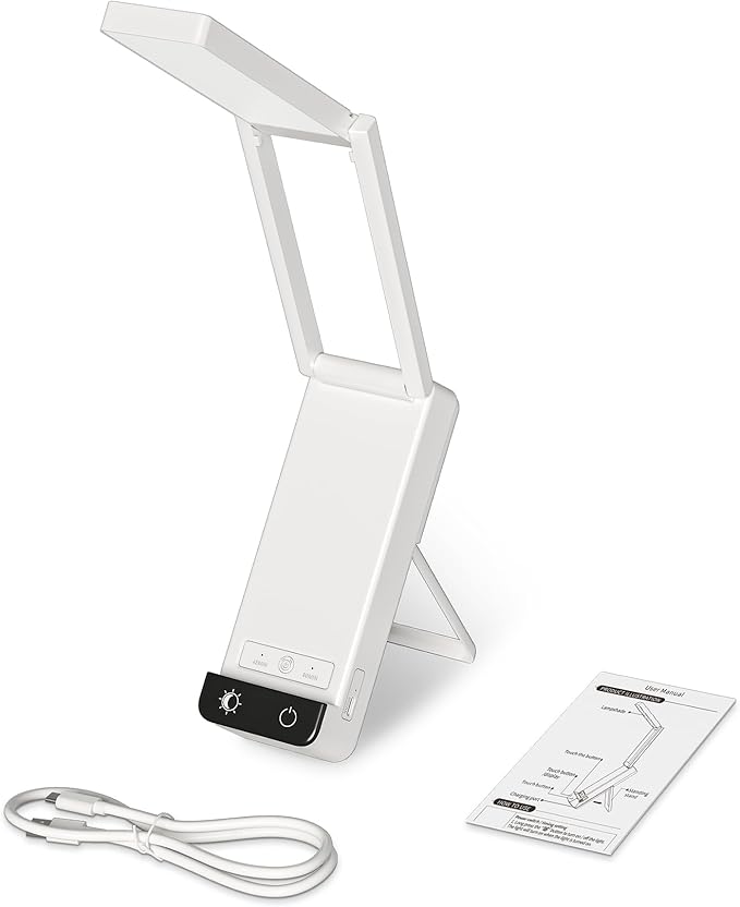 EZVALO Rechargeable Desk Lamp, 6000mAh Battery Wireless Light, Cordless Table Lamp for Book Reading, Foldable Mini Lamps & Portable, 3-Color Dimmable Small Light for Bed, Nail Lamp, Craft, White
