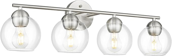 Emak mak 4-Light Bathroom Vanity Light, 29 Inch Brushed Nickel Bathroom Light, Globe Vanity Lighting with Clear Glass Shade for Bath, VL114-BN-4