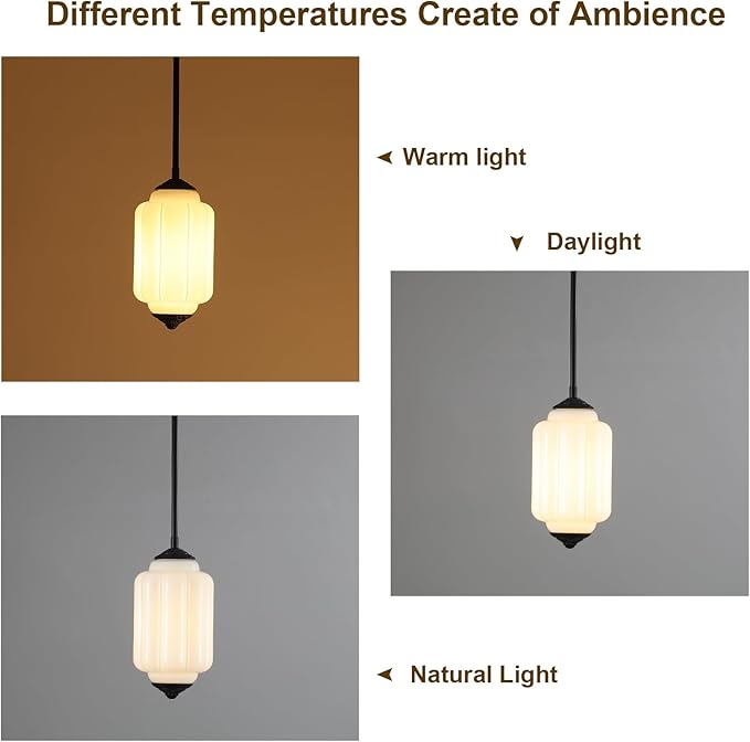Vintage Milk Glass Pendant Light, 5.5" Semi Flush Mount Pendant Light, Black Finish Milk Glass Hanging Light Fixture for Kitchen, Dining Room, Bedroom, Hallway, Bathroom(White, 1 Pack)