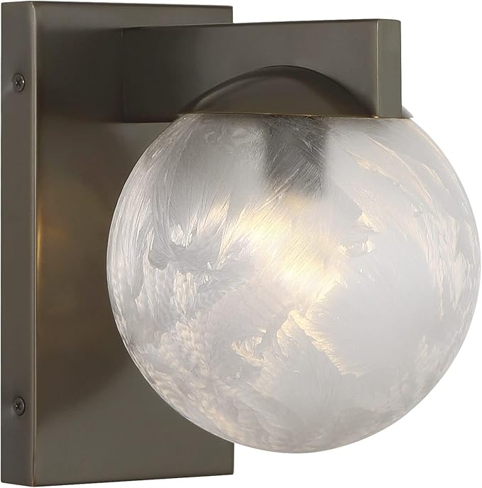Savoy House 9-1017-1-15 Darien Contemporary Ice Glass Wall Sconce, 1-Light 60 Watt, 8" H x 6" W, Mediterranean Bronze