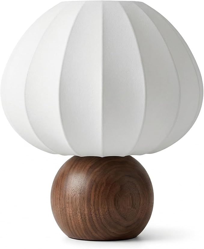 Mushroom Table Lamp, Metal Bedside Lamp with Stepless Dimming, Handcrafted Silk Lampshade Nightstand Lamp for Cozy Bedroom, Living Room, Kids Room