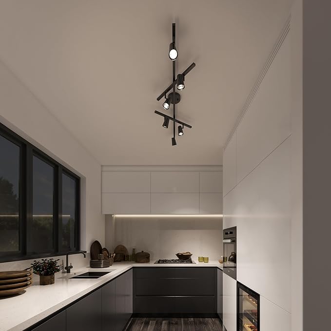 GLOBE Electric 64000169 51" 6-Light Adjustable Track Lighting, Matte Black, Center Swivel Bars, Pivoting Track Heads, Ceiling Light, Home Improvement
