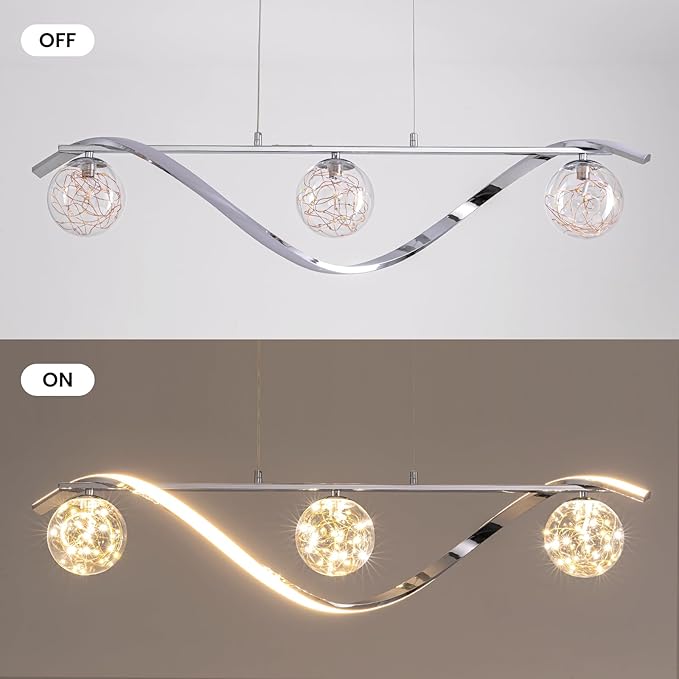 40" Dimmable Kitchen Island Lighting, Dining Room Pendant Light Fixtures Over Table, 4-Light LED Island Lights with Glass Globe Shades,Linear Chandeliers for Living Room-Chrome