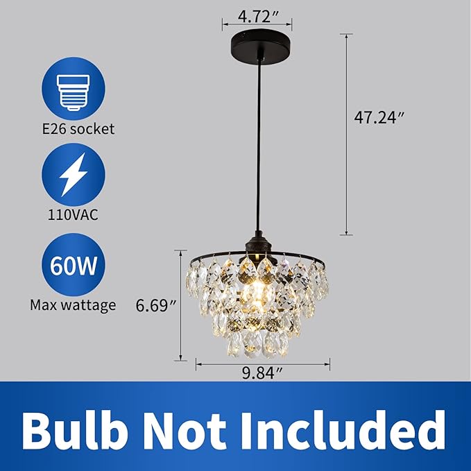 Modern Crystal Chandelier Light Fixtures, Mini Crystal Chandelier Ceiling Light Small, Raindrop Pendant Lighting, Black Ceiling Lamp Hanging Lights for Bedroom Bathroom Closet Hallway Kitchen Island