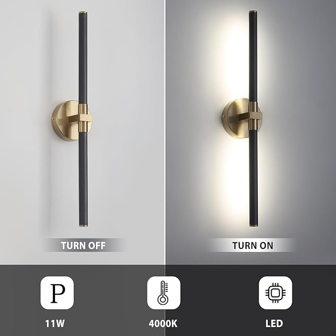 2026 Upgrade Black and Gold Vanity Light, 18W Brighter 24" Gold Bathroom Light Fixtures Linear Modern LED Bathroom Vanity Lighting Fixtures Over Mirror Light Bar Sconce, 360° Rotable 4000K CRI 90+