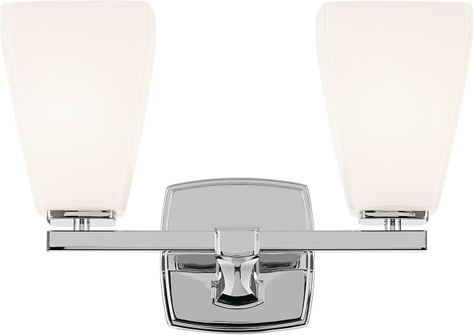Kichler Marant 2-Light Bathroom Vanity Light Fixture with Opal Glass in Chrome, Modern Wall Mount Light for Bathroom and Powder Room Over Mirror (14.25 x 9.5 in), 55215CH