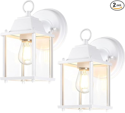 LIT-PaTH Outdoor Wall Lantern, Wall Sconce as Porch Lighting Fixture, E26 Base, Aluminum Housing Plus Glass, Water-Proof and Outdoor Rated, ETL Qualified, 2-Pack, White