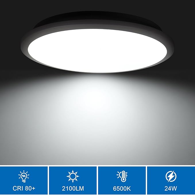 2 Pack 12 Inch Round LED Ceiling Light Fixture, 24W 6500K Cool White Outdoor/Indoor LED Ceiling Light IP54 Waterproof Ceiling Lamp for Porch, Hallway, Bathroom, Living Room, Laundry, Bedroom