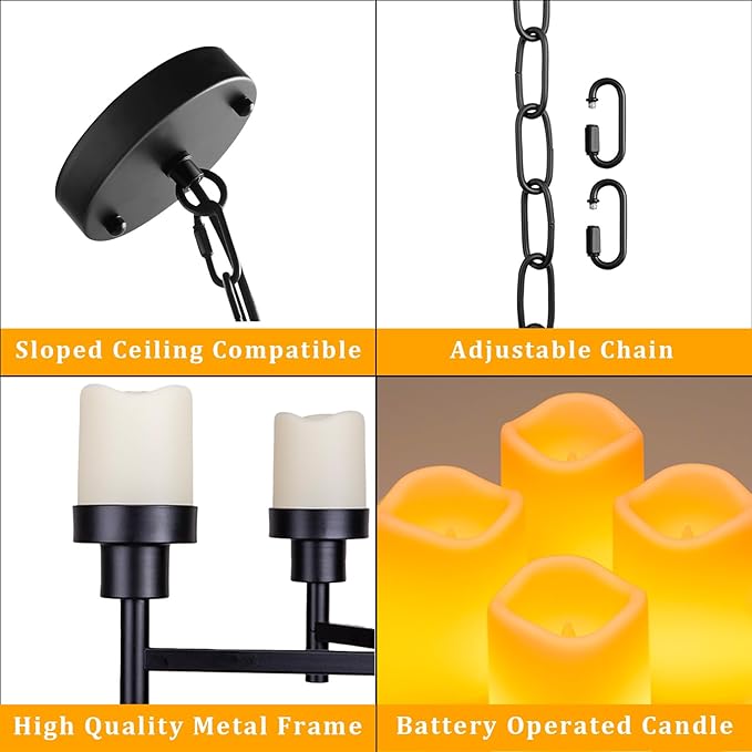 Battery Operated Chandelier, Outdoor Hanging Candle Lights Battery Gazebo Lights, Outdoor Chandelier for Gazebo, Canopy, Pergola, Porch, Tent Decor (4)