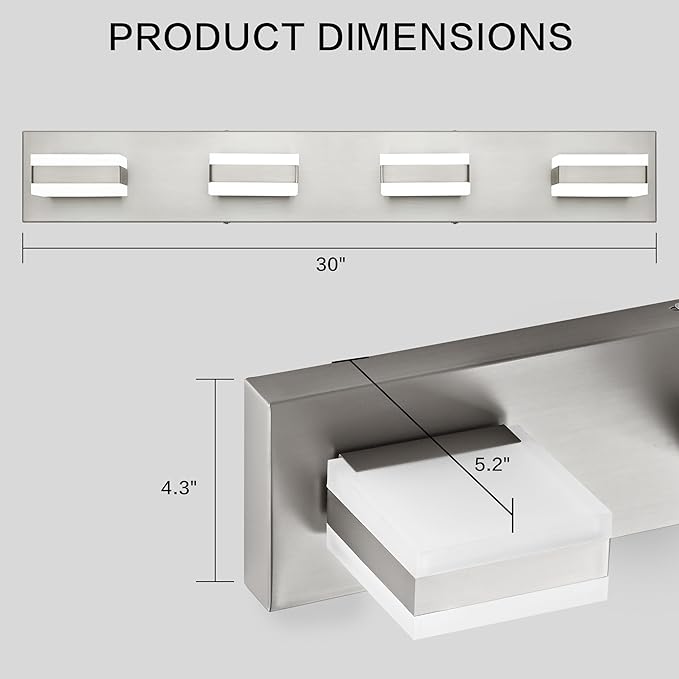 PRESDE 4-Light LED Vanity Light for Bathroom Brushed Nickel Bathroom Light Fixtures Over Mirror Modern Bath Wall Lighting Dimmable 5CCT
