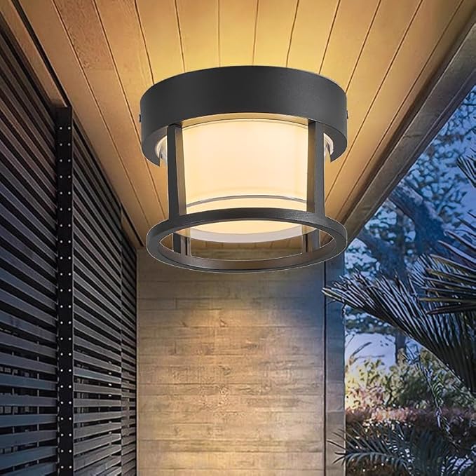 Outdoor Ceiling Porch Light LED Flush Mount for Wall or Ceiling, Round Exterior Wall Lamp for Entryway,Hallway,Porch,Patio and Garage, 3000K Warm Color, 6.3 inch Outdoor Ceiling Light