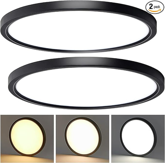 CycevSun 15.8 Inch Black Blush Mount Ceiling Light, Dimmable & 3000K-4000K-5000K Selectable - 24W Low Profile Slim Surface, 2 Pack