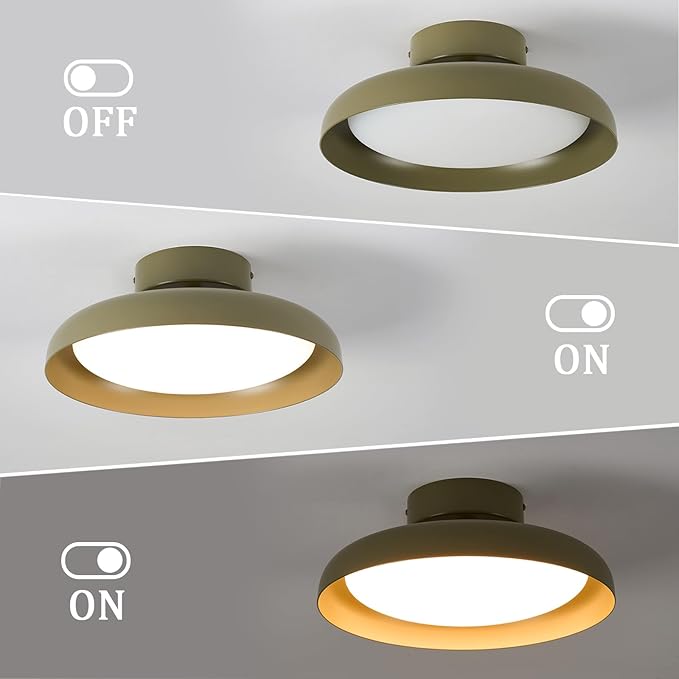 BISAMIYA Modern LED 12.6 inch Ceiling Light, Adjustable Semi Flush Mount Ceiling Light Fixture, Brass Accent, for Hallway, Kitchen, Entryway, 18W 3000K Warm White