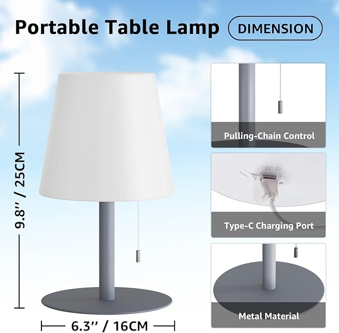uuffoo Shower Lamp Waterproof 8 Colors, Shower Light Rechargeable Cordless Battery Operated, LED Outdoor Table Lamps Dimmable Portable for Indoor Outdoor Bathroom Home Patio (2PCS Gray)