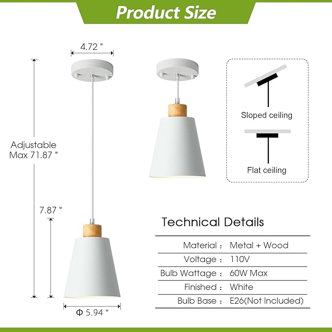 3 Pack Mini White Pendant Light Kitchen Island Modern Wood Pendant Lighting Cone Hanging Lights Hollow Top Nordic Island Light for Counter, Bar, Hallway