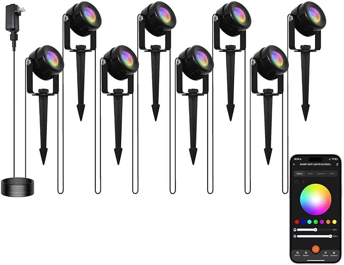 HISTAR Low Voltage Landscape Lighting with Bluetooth App Control & Remote, Outdoor Spot Lights for Fence Tree Pathway Lawn Decor, IP65 Waterproof All-in-One Permanent Outdoor Lights (8pack-RGBW)
