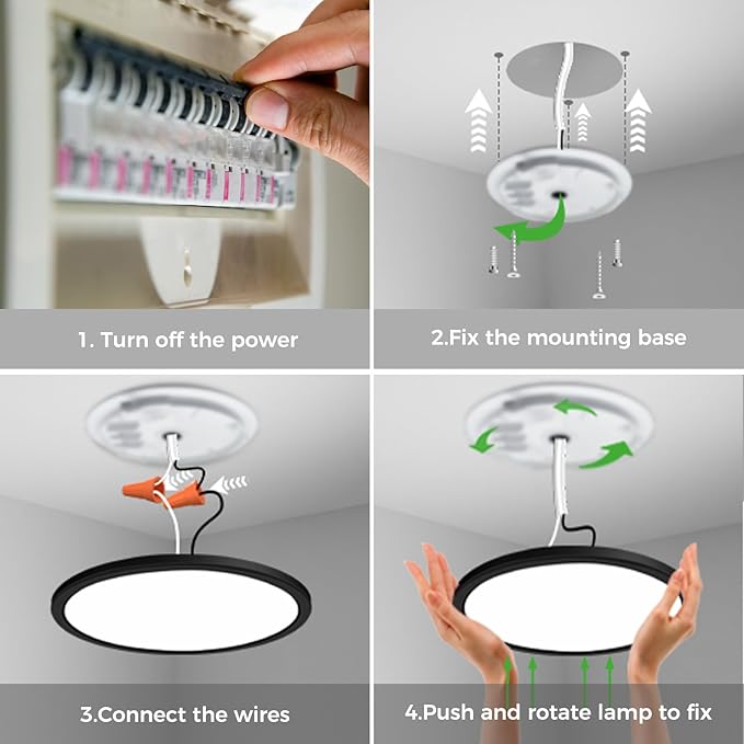 zemty 12 Inch LED Ceiling Light with Night Light 1800K, 2 Pack Dimmable Ceiling Lights with Remote Control, Low Profile for Bedroom, Living Room, Kitchen - Black